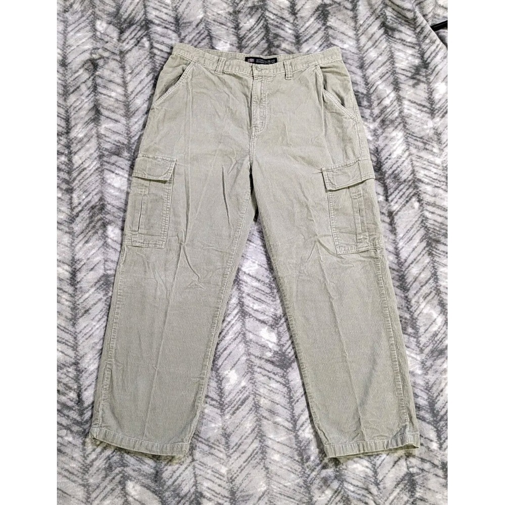Vintage 90s Faded Glory Cargo Corduroy Baggy Pants Beige Y2K Mens 36 X 29